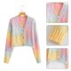 thumbnail image 2 of Women Puff Long Sleeve Sweater Cardigan Twist Cable Knitted V-Neck Knitwear Coat Harajuku Button Down Gradient Rainbow Loose Short for Jacket, 2 of 4