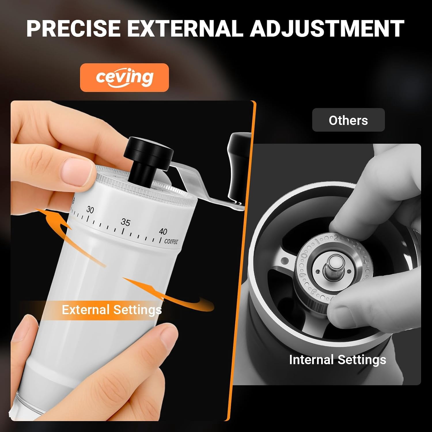 Mini Manual Coffee Grinder with 40 Adjustable Settings, Portable Hand Coffee Bean Mill with 30g Capacity, Conical Burr Coffee Grinder with Crank for Travel, Camping, Office, Espresso, Pour Over, etc