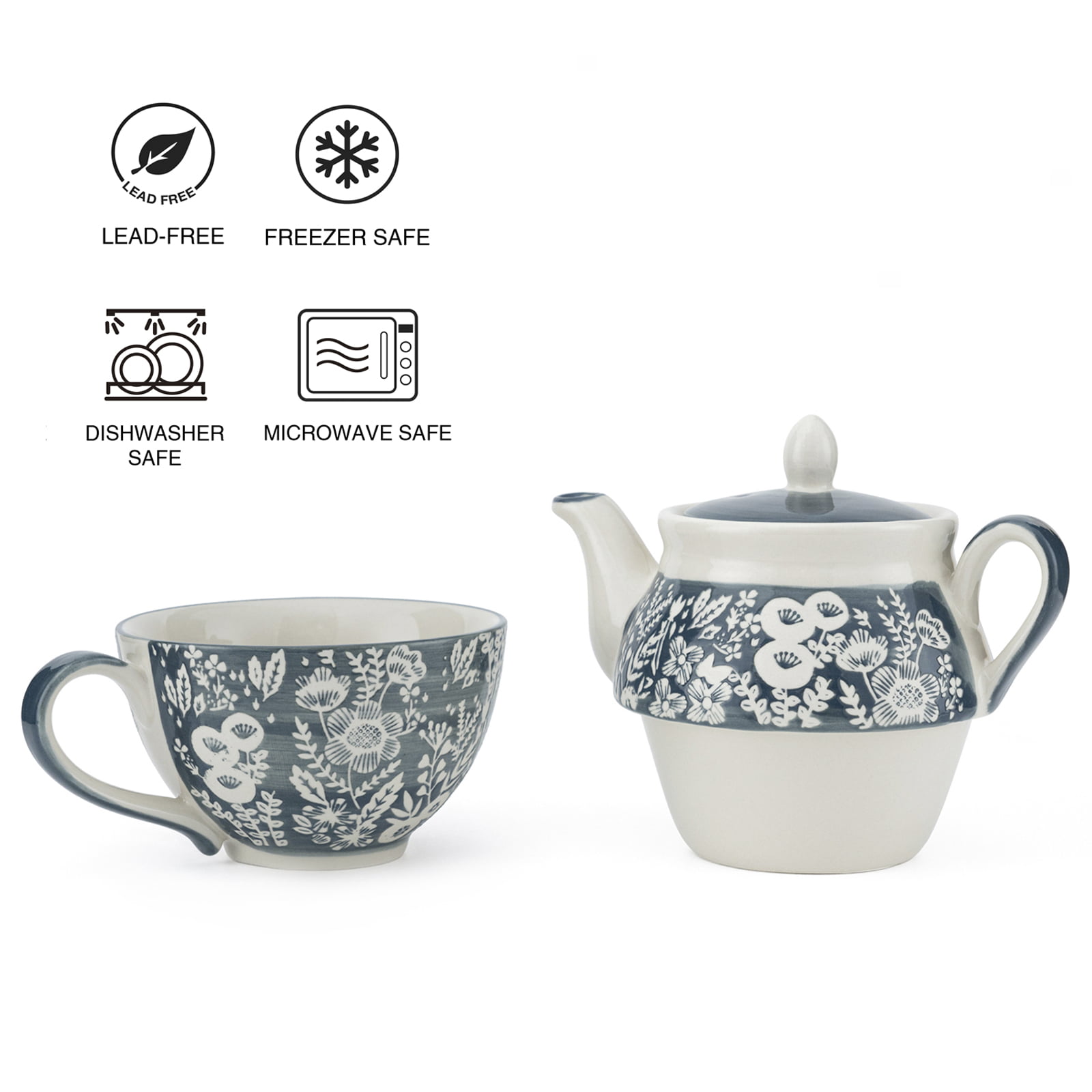 Taimei Teatime Tea Set for Adults, 15oz Teapot with Infuser and Cup Set,  Ceramic Tea for One Set with Handpainted Bee and Floral Pattern, Loose Leaf  Tea Maker Set 