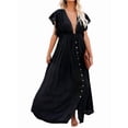thumbnail image 1 of Robe d'Été Décontractée pour Femmes, Robe Maxi à Volants, Robe Boho Boutonnée, Longue Tunique Noire Taille Unique, 1 of 8
