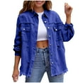 thumbnail image 1 of RXMEKW Veste en Denim à Capuche Amovible pour Femmes avec Manches Longues Perforées, Polyester, Bleu, 1 of 5
