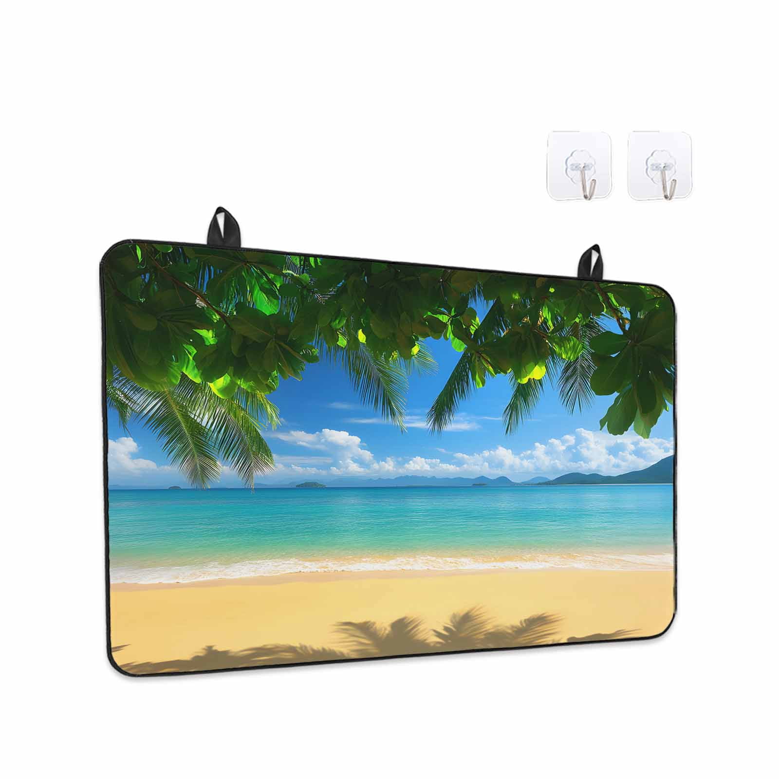 Ocean Beach Stove Top Cover for Electric Stove, Heat-proof & Non Slip Glass Top Stove Cover Protector, Blue Sea Shoreline Coconut Coastal Palm Tree Kitchen Flat Cooktop Rubber Mat 24x21 Inches