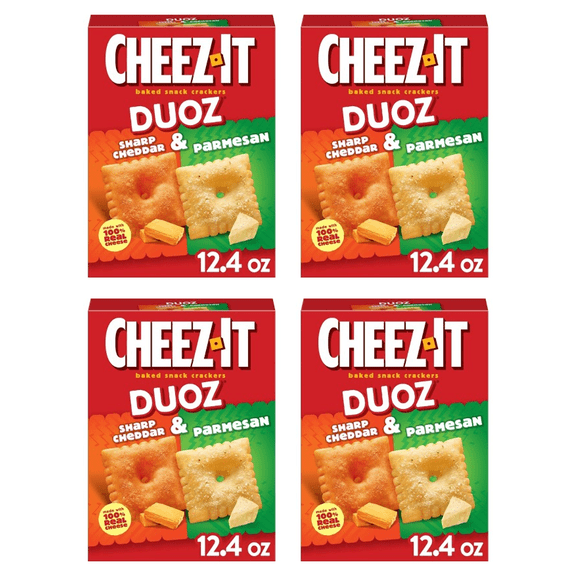 Cheez-It DUOZ Sharp Cheddar and Parmesan Cheese Crackers, Baked Snack Crackers, 12.4 oz (Pack of 4)