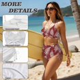 thumbnail image 5 of Garronmavis High Waisted Bikini Sets for Women Twist Front Crisscross Tie Back Tummy Control 2 Piece Bathing Suit Swimwear for Beach Vacation, Red Tropical Leaves, 5 of 6