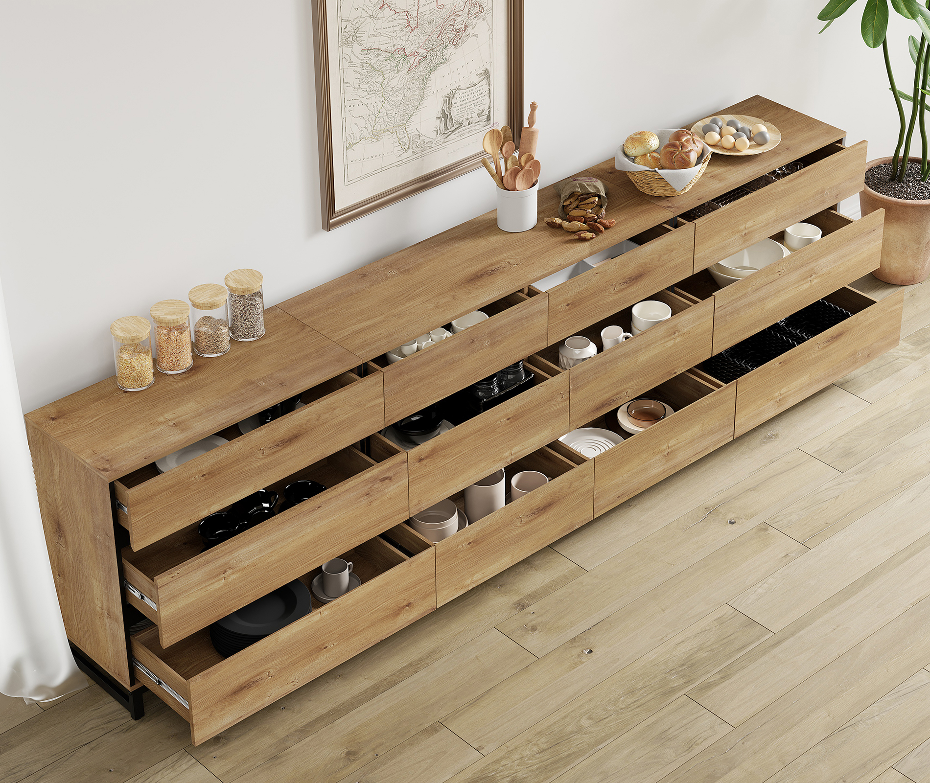 WAMPAT 3 in 1 Dresser for Bedroom, Closet Organizers and Storage with 12 Drawers, Chest of Drawers with Metal Base, Modern Wood Dresser for Bedroom, Light Oak