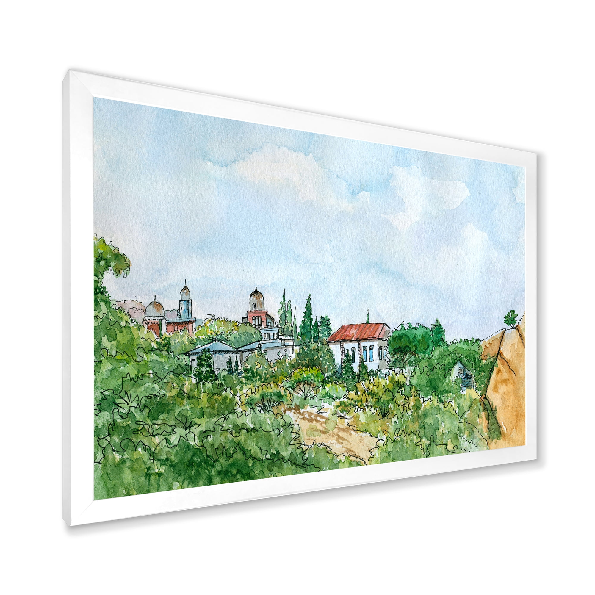 Designart 'White House With Red Roof In The Lush Green Countryside' Traditional Framed Art Print