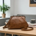 thumbnail image 4 of HUISZJ PU Leather Shoulder Bag, Large Capacity Shoulder Bag with Adjustable Strap, Kiss Lock Crossbody Bag for Travel Shopping Work (Brown), 4 of 6