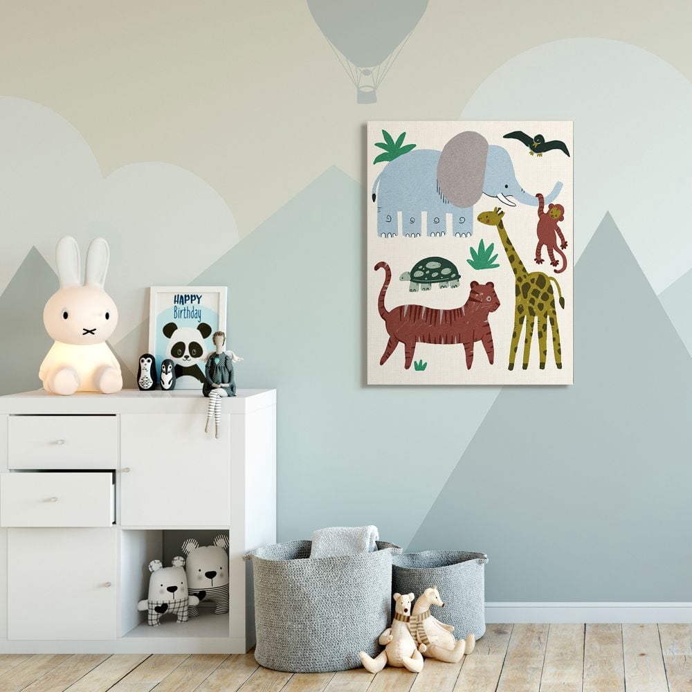 Stupell Industries Colorful Safari Animals Children's Illustration Elephant Giraffe Canvas Wall Art Design by Daphne Polselli, 36" x 48"