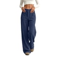 thumbnail image 6 of Corduroy Pants Womens Low Rise Wide Leg Cargo Pants Casual Baggy Lounge Pant Office Business Work Pant with Pockets Dark Blue 2XL, 6 of 7