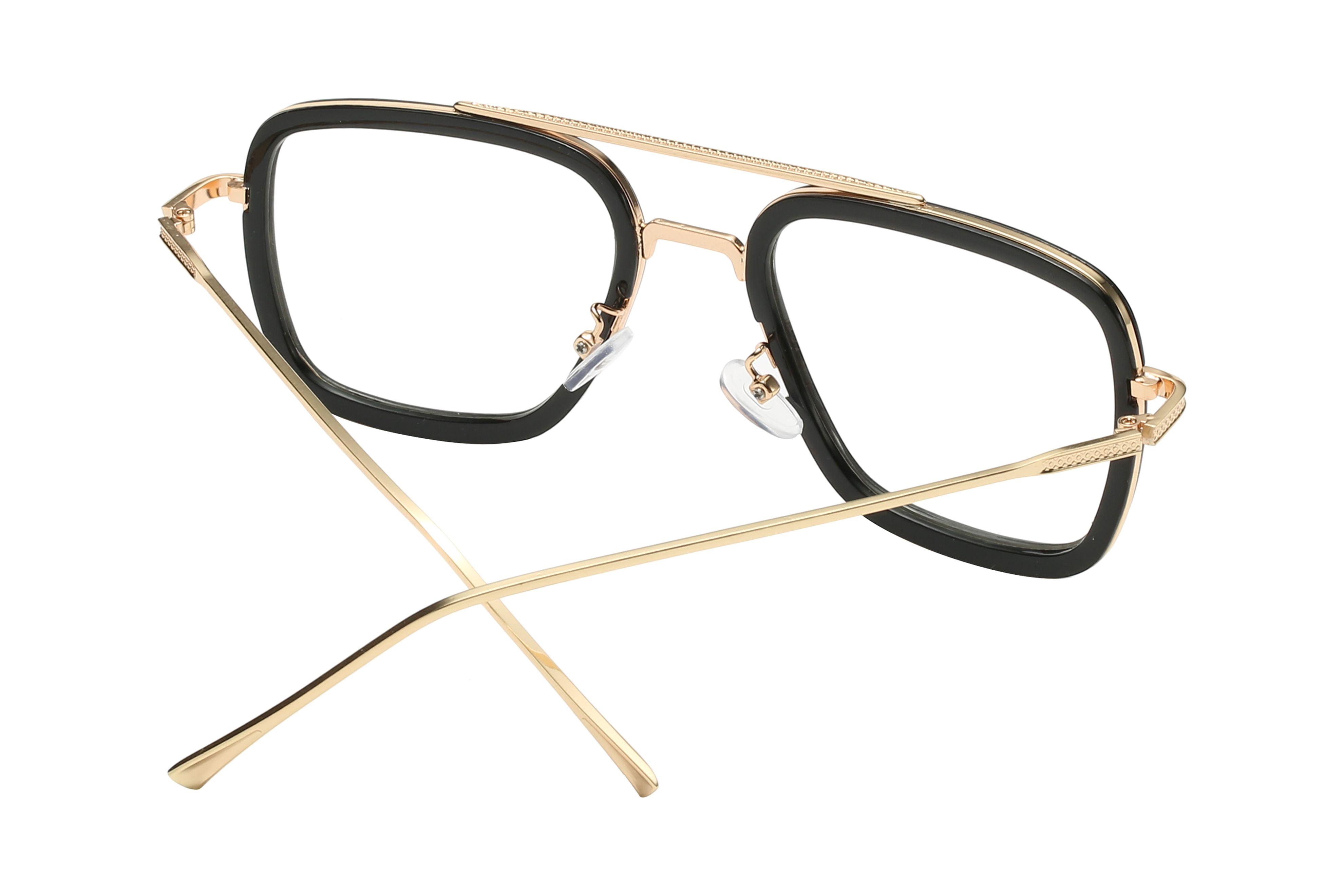 Tony Stark Aviator Sunglasses - Gold & Black Frame / Clear Lens