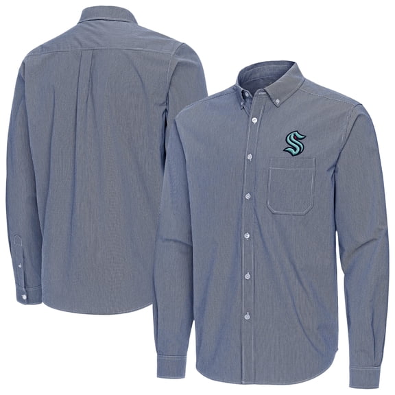 Men's Antigua Deep Sea Blue Seattle Kraken Porter Woven Tri-Blend Long Sleeve Button-Down Shirt