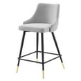 thumbnail image 1 of Counter Stool Chair, Velvet, Light Grey Gray, Modern Contemporary Urban Design, Bar Pub Cafe Bistro Hotel Restaurant Hospitality, 1 of 8
