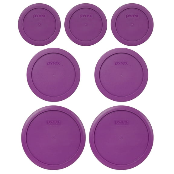 Pyrex (3) 7200-PC 2-Cup, (2) 7201-PC 4-Cup, and (2) 7402-PC 6/7-Cup Thistle Purple Lids