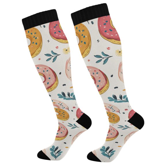 FORMRS Womens Knee High Socks Casual Long Thick Travel Daily Wear, 1 Pair, Pink Donut