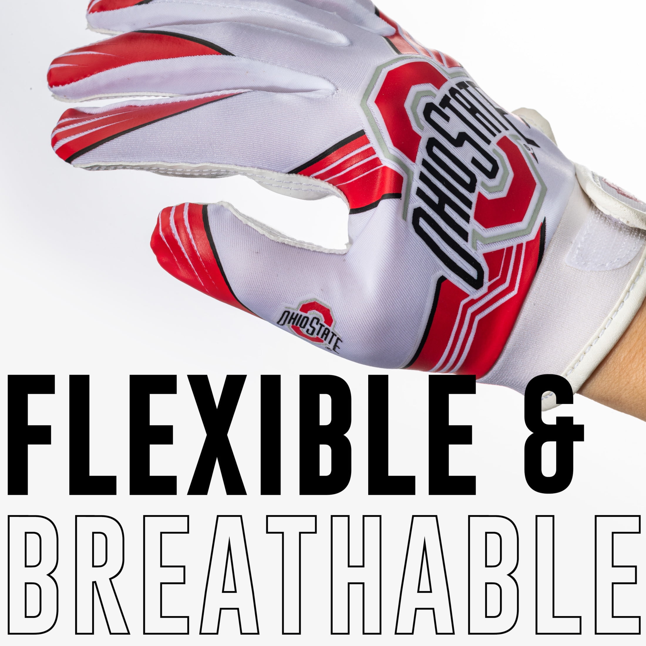 Franklin Sports Ohio State Buckeyes  Kids Football Receiver Gloves - Youth Official NCAA College Team Football Gloves - Silicone Palm Receiver Gloves for Kids Ages 7 -10 - Youth Small/Extra Small
