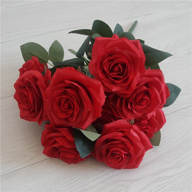 Ramo de rosas de simulación de 10 piezas, flores decorativas para bodas, adornos para el hogar, ramo de rosas de simulación, guía de ruta