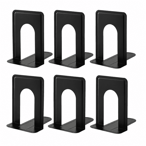 Black Metal Bookends, 6-Piece Heavy Duty Book Ends, Sturdy Book Holders for Shelves, Home Office Classroom