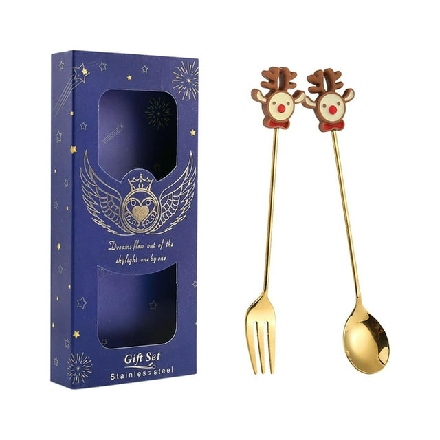 Flatware Cutlery Set Mixing Stirring Spoon Tea Spoons Utensils Christmas Spoons Elk blue