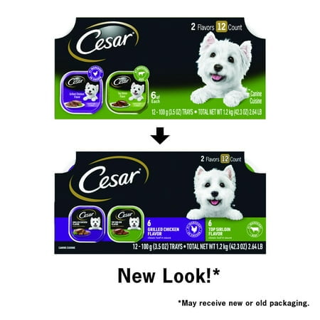 (6 pack) Cesar Loaf In Sauce Beef And Chicken Flavors Adult Wet Dog Food Variety Pack, 3.5 Oz Trays, 12 Ct.