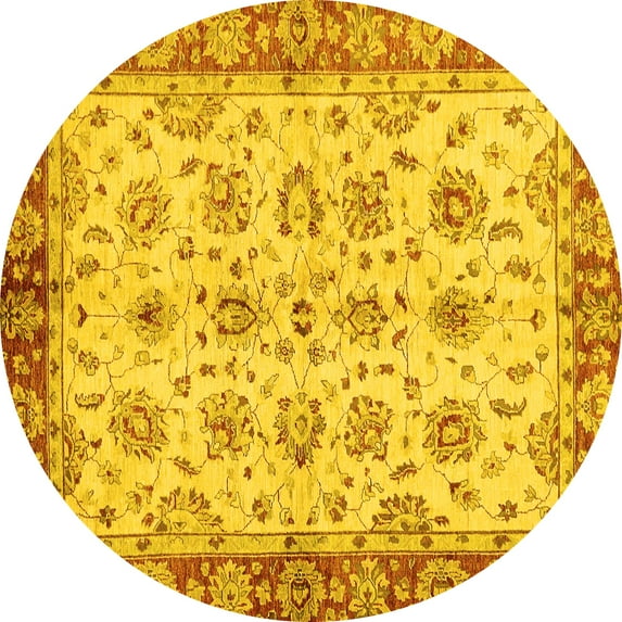 Ahgly Company Machine Washable Indoor Round Abstract Yellow Modern Area Rugs, 6' Round