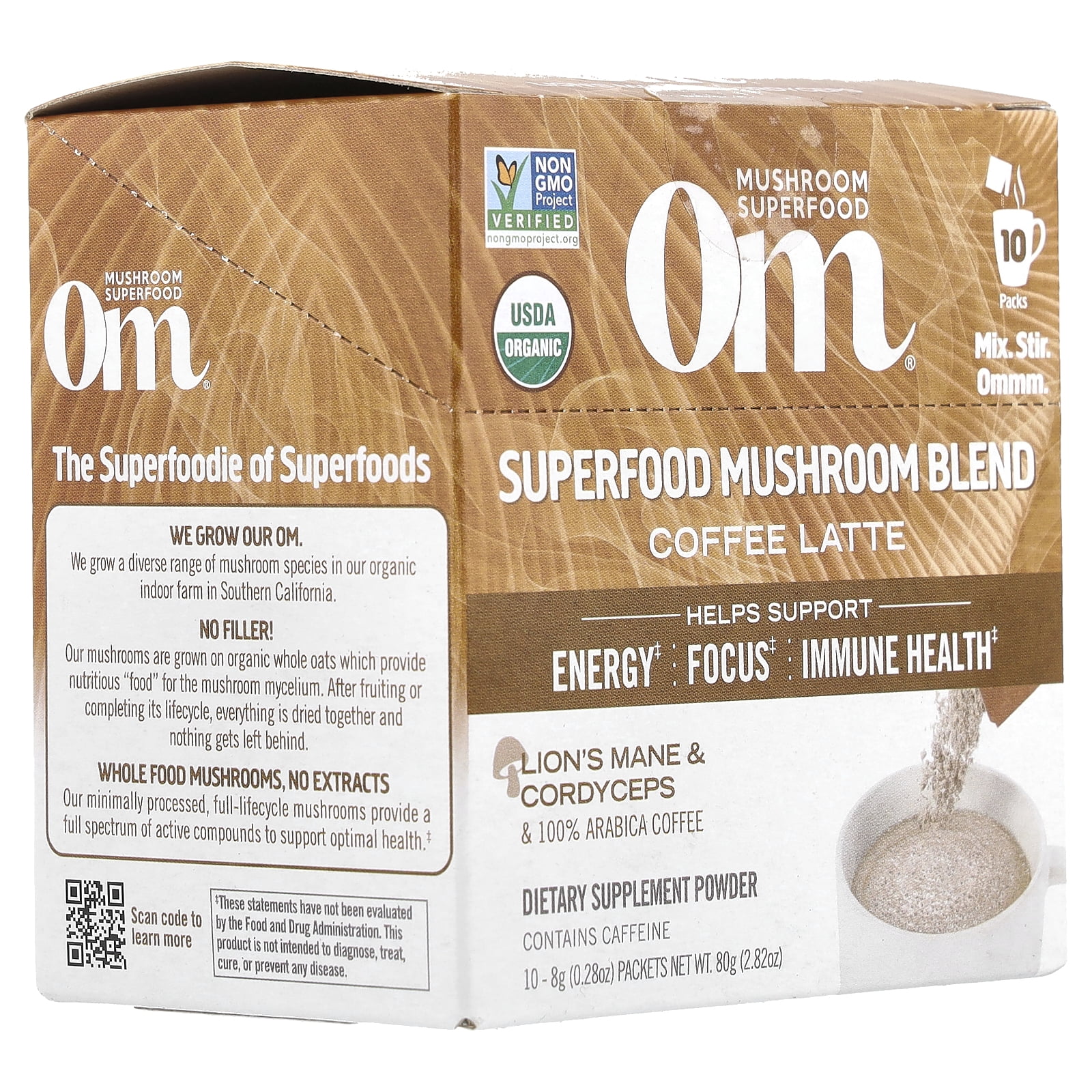 Organic Mushroom Nutrition Mushroom Coffee Latte Blend 10 Pkts