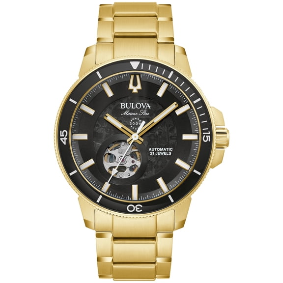 Bulova Men's Gold-Tone Automatic Movement Stainless Steel Bracelet Marine Star Watch 97A174