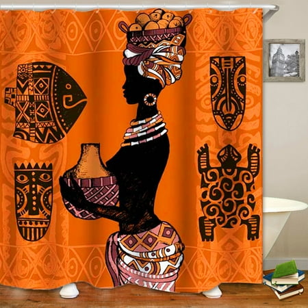 71 X Inch African Woman Waterproof Shower Curtain Hooks With Without 3pcs Toilet Cover Mats Non Slip Rugs Bath Set Home Bathroom Decor