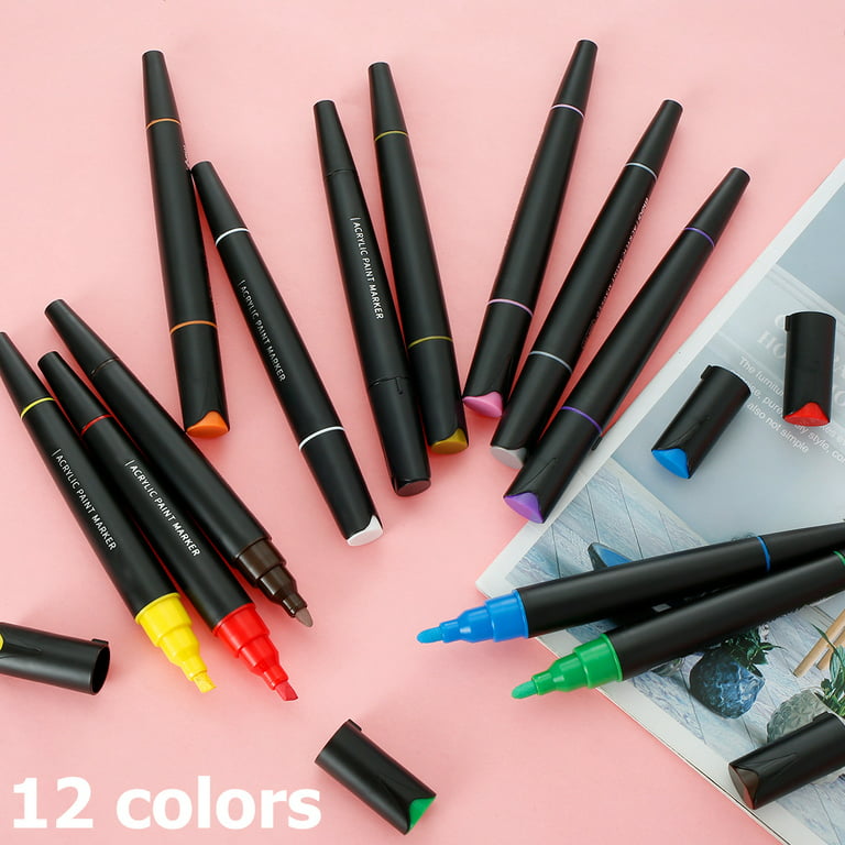 Hands DIY 12 Colors Acrylic Pen Set Waterproof Acrylic Painters for  Lettering Writing Coloring Drawing Dual-Tip Marker Pen Craft Making Acrylic  Paint Pens Set for Rock Stone Ceramic Glass 