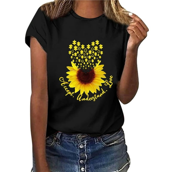 Tejiojio Essentials Short Sleeve Lady's Summer T-Shirt Women Casual Letter Printing Short Sleeves O-Neck Loose Blouse Tops