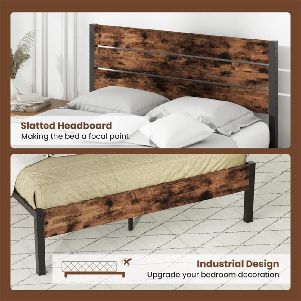 Topcobe Full/King/Queen/Twin Size Bed Frame with High Headboard and Mute Bar, Platform Bed Frame, Indoor Furniture for Bedroom-Full Size