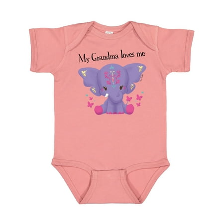 

Inktastic Yara Grandma Loves Me Purple Elephant Butterflies Gift Baby Boy or Baby Girl Bodysuit