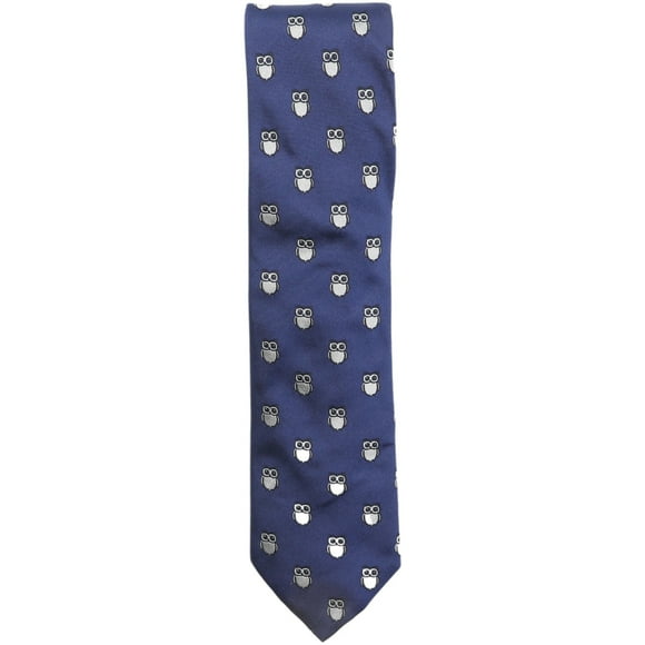 Altea Milano Men's Blue / Silver Owl Pattern Silk Neck Tie Necktie - One Size