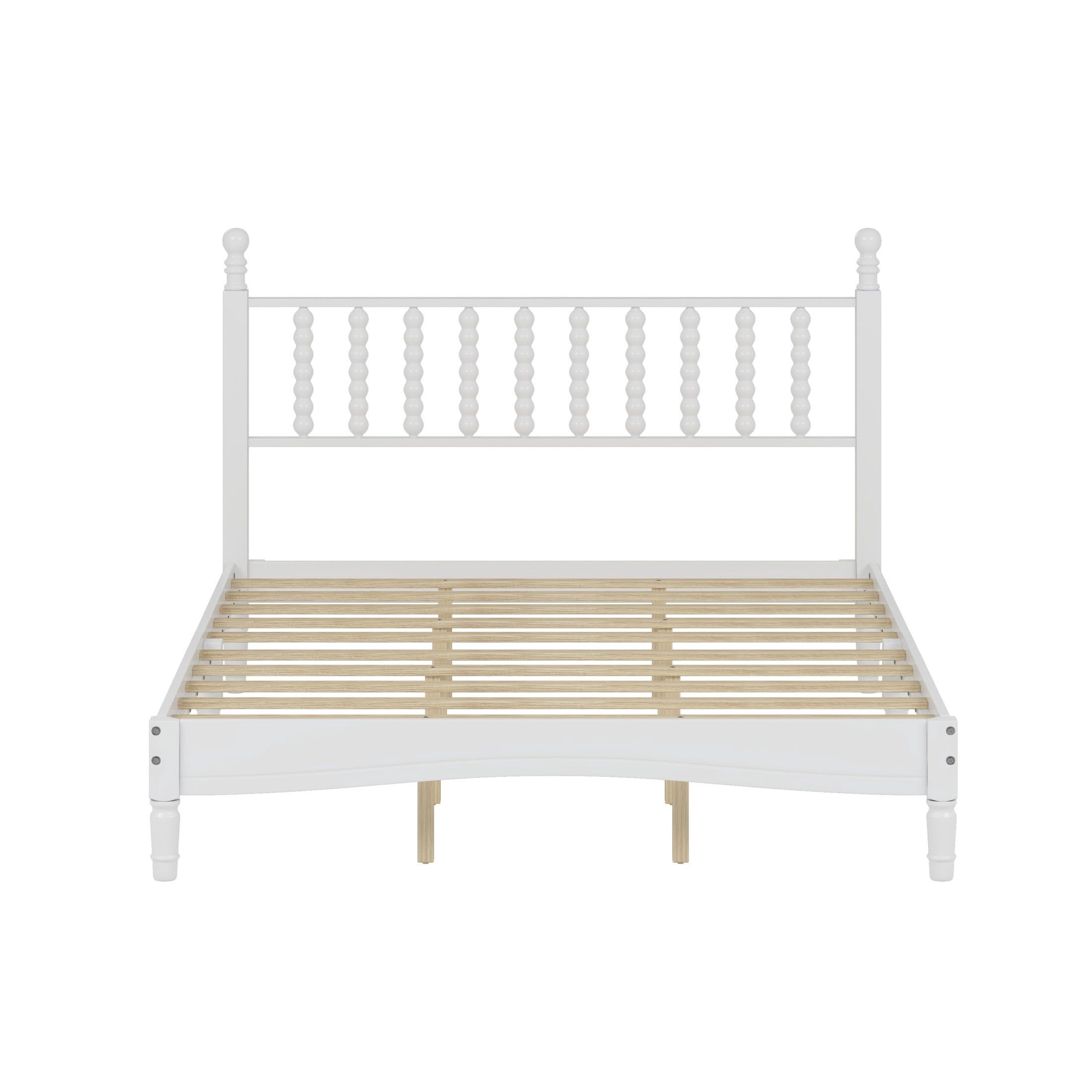 Aukfa Retro Queen Size Bed Frame with Gourd Shaped Headboard, Wood Platform Bed, White
