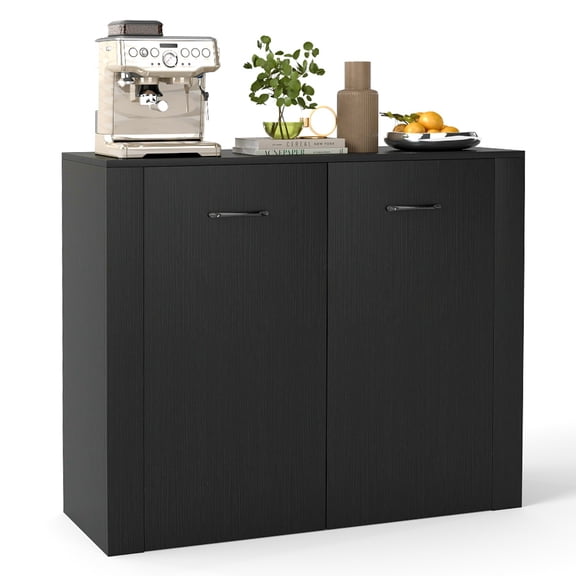 Gymax Floor Storage Cabinet Buffet Sideboard w/ Double Doors Wooden Coffee Bar Station Black