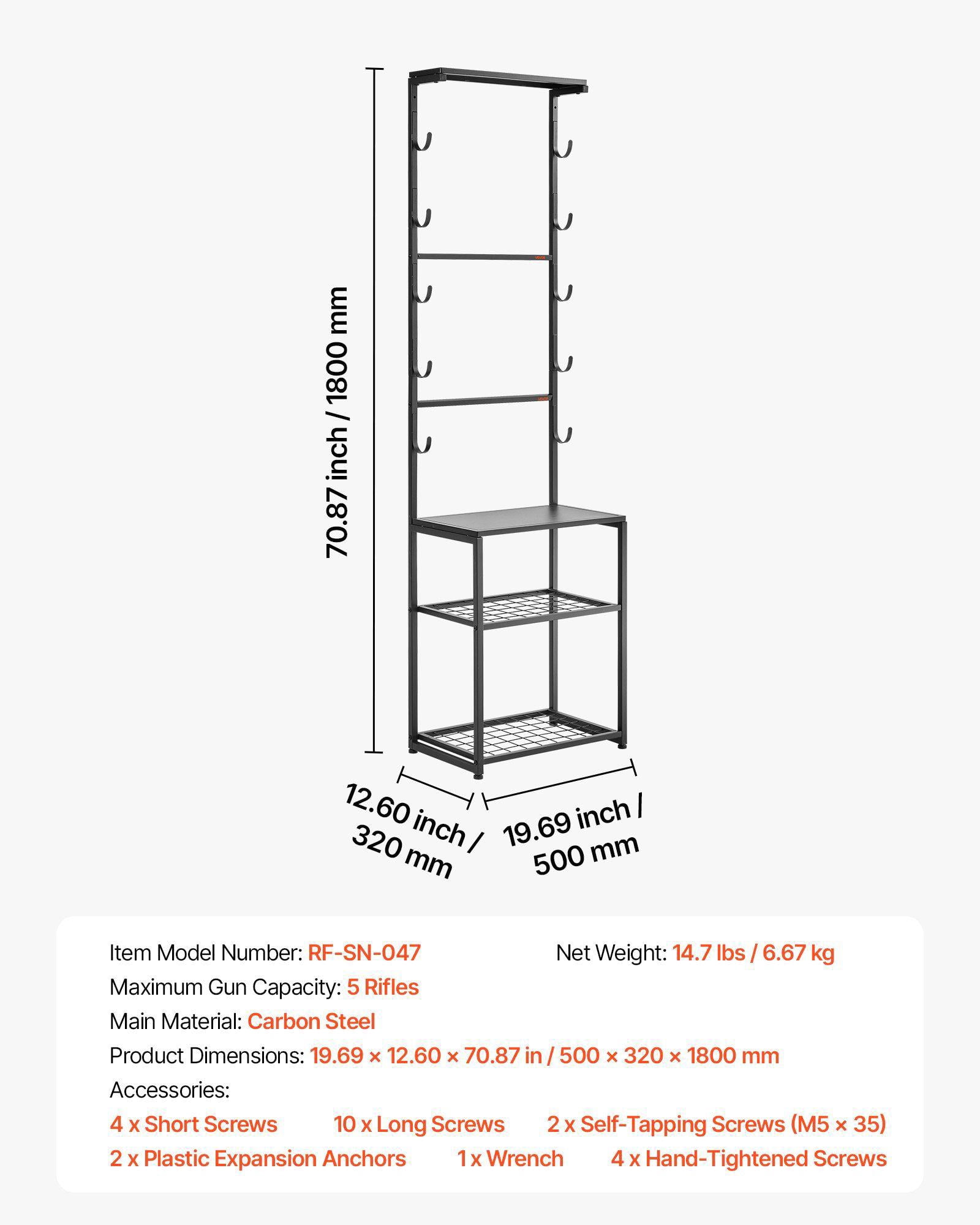 Heavy Duty Steel Floor Standing Gun Rack with Storage Shelf Holds 5 Rifles Shotguns for Home Garage Hunting Long Gun Storage
