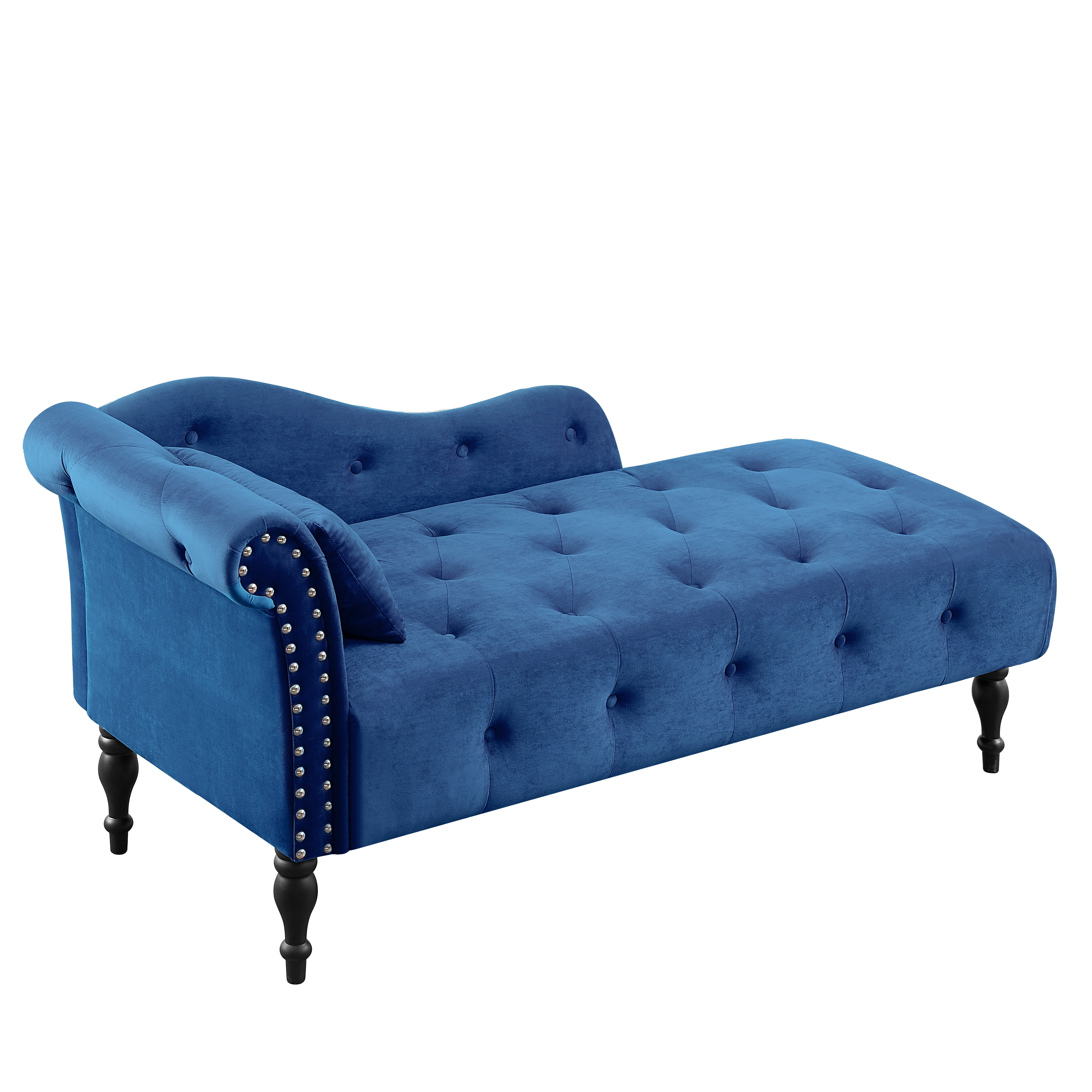Miniyam Velvet Chaise Lounge, Tufted Accent Chaise Chair with Pillow for Living Room Bedroom, Blue