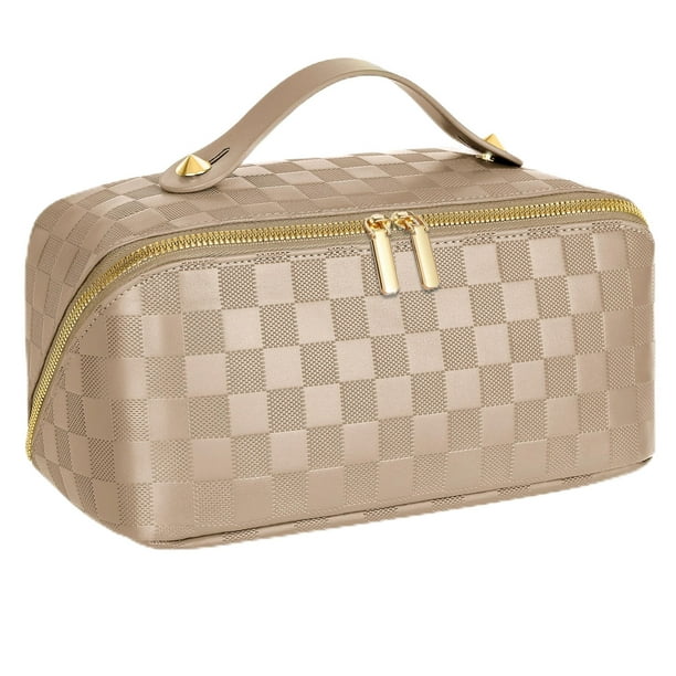 Bolsa de viaje para cosméticos ALEXTINA de piel sintética impermeable de gran capacidad