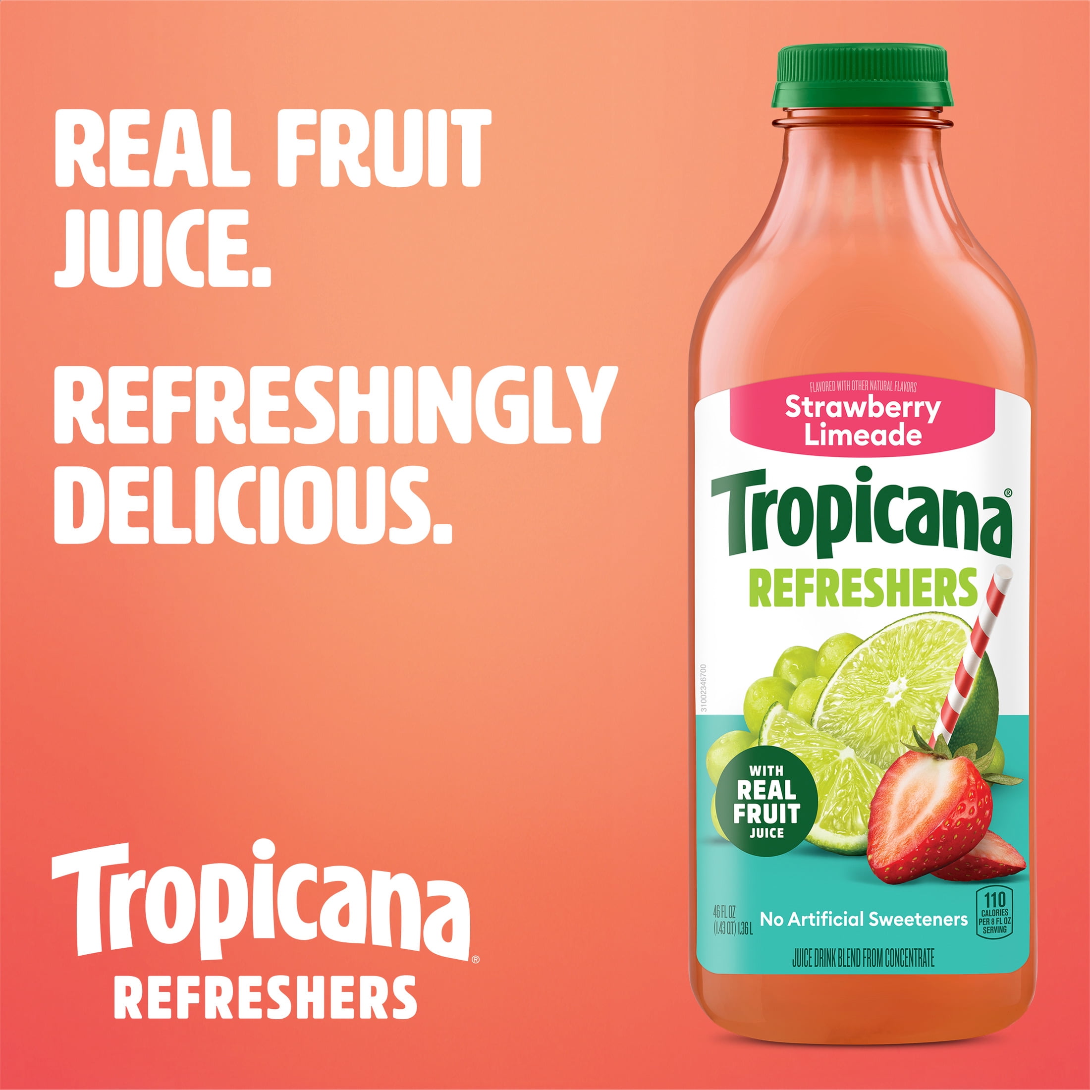 Tropicana Refreshers Strawberry Limeade, with Real Fruit Juice, 46 fl oz Bottle