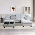 thumbnail image 2 of PonLiving Sectional Sofa, Living Room Couch with Storage Ottoman, Cup Holder, Right-Chaise, Light Gray, 2 of 19