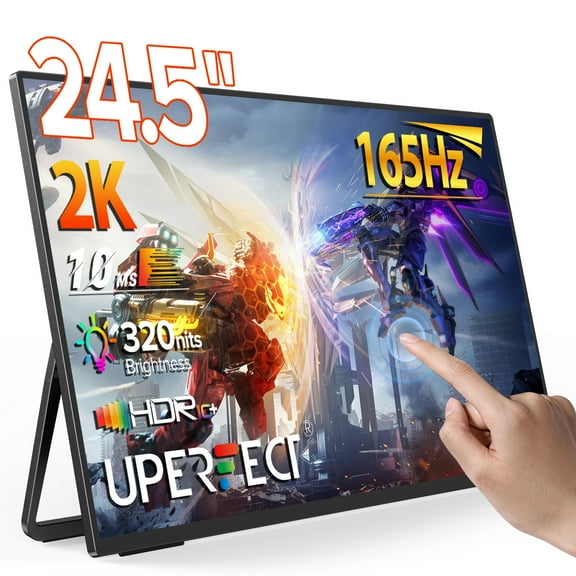 Portable Toushscreen Monitor 24.5" 2K Ultra-slim, UPERFECT 165HZ Portable Gaming Monitor W/180°Adjustable Kickstand & VESA, Second External Screen for Laptop, Switch, Xbox, PC