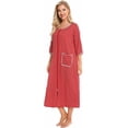 thumbnail image 6 of Women's Soft Striped Robe  3/4 Sleeve Spring & Fall Nightgown with Front Zipper, Pockets for Outdoor and Home, 6 of 7