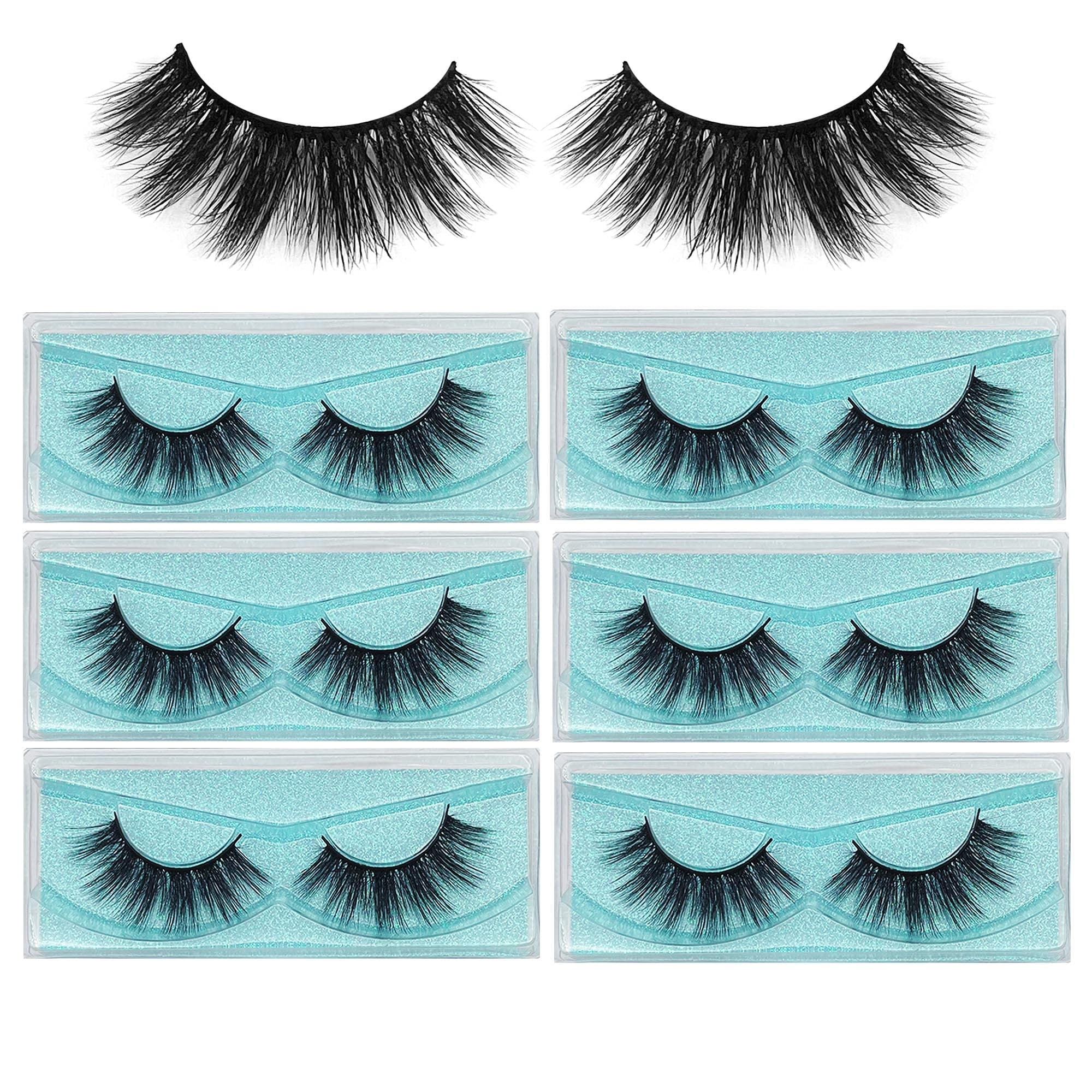 False Eyelashes Mikiwi 6 Pack Lahes, 12-20mm Wholesale 5D Fake Mink lashes, Fuffy Natural Volume eye Lashes, individual package Faux Mink EyeLashes（5D24）