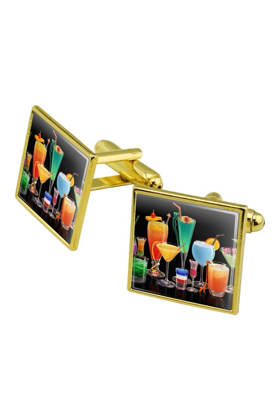 Cocktails Cocktail Drinks Bar Happy Hour Square Cufflink Set - Silver or Gold