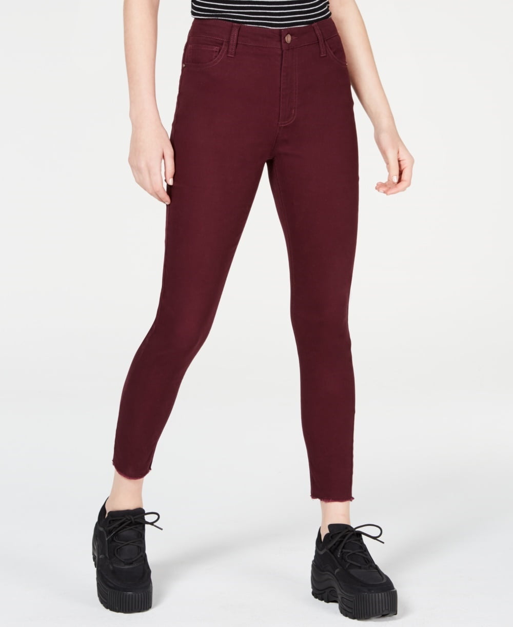 Tinseltown Junior's Colored High Rise Raw Hem Skinny Jeans Purple Size