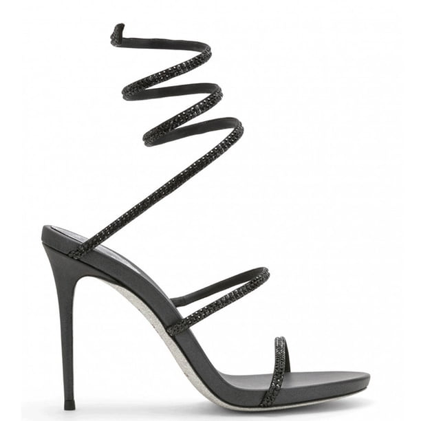 Sandalias de tacón alto con tiras para mujer, sandalias de verano con tacón fino, con forma de serpiente y diamantes de imitación