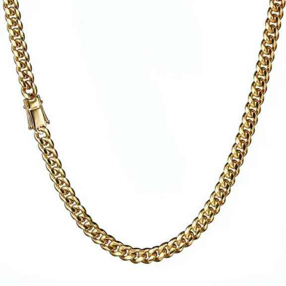 6mm-10mm Men's Miami Cuban Link Chain Necklace 18K Gold Plated Stainless Steel