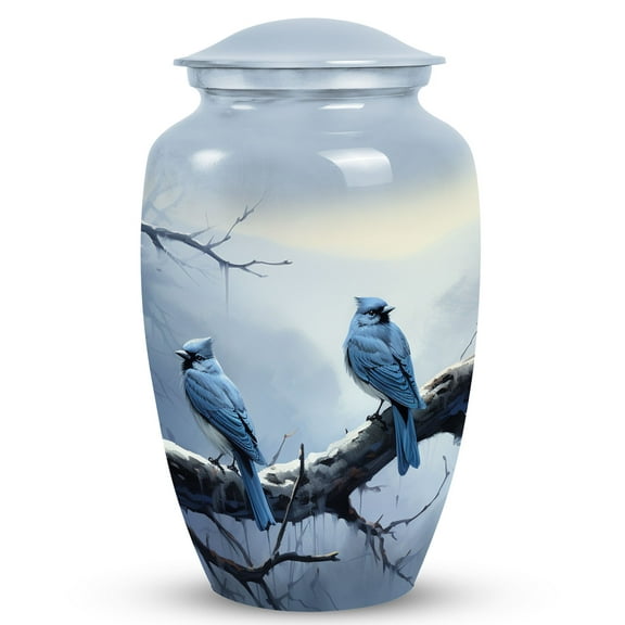 Winter Perch Of Blue Jays - Urns For Human Ashes Large Adult - Cremation Urns for Burial - Urns for Human Ashes Adult Female - Burial Urns Urn for Ashes for Women. (10inch)