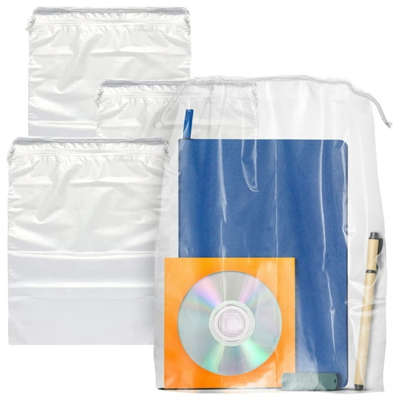 Clear Plastic Drawstring Bags, Waterproof Polyethylene Travel, 100 Count, 12 x 18 in