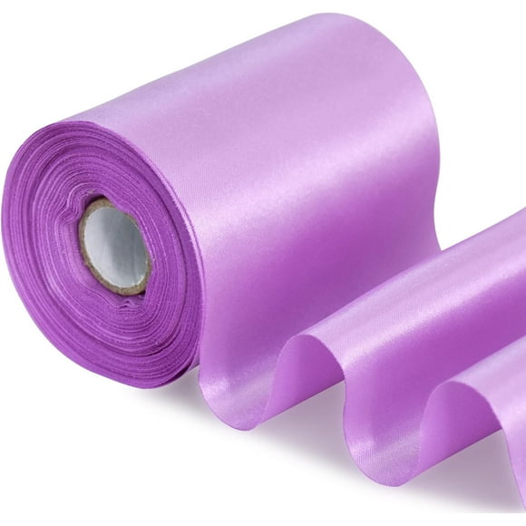 MISSUNNY 4 in x 22Yds Wide Violet Light Purple Satin Ribbon Solid Fabric Large Ribbon for Cutting Ceremony Kit Grand Opening Chair Sash Hair Car Bow Sewing Craft Gift Wrapping Wedding Decoration
