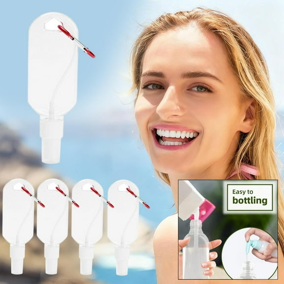 Mouliraty 5PCS Travel Plastic Clear Keychain Bottles, 50ML Portable Leakproof Empty Squeeze Container Refillable Travel Sprayer Bottles with Keychain for Cosmetics Toiletries Liquids